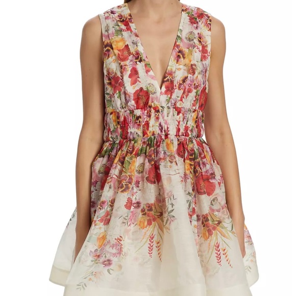 ZIMMERMANN Wonderland Mini Dress Floral Poppy Print V-Neck - Picture 2 of 11